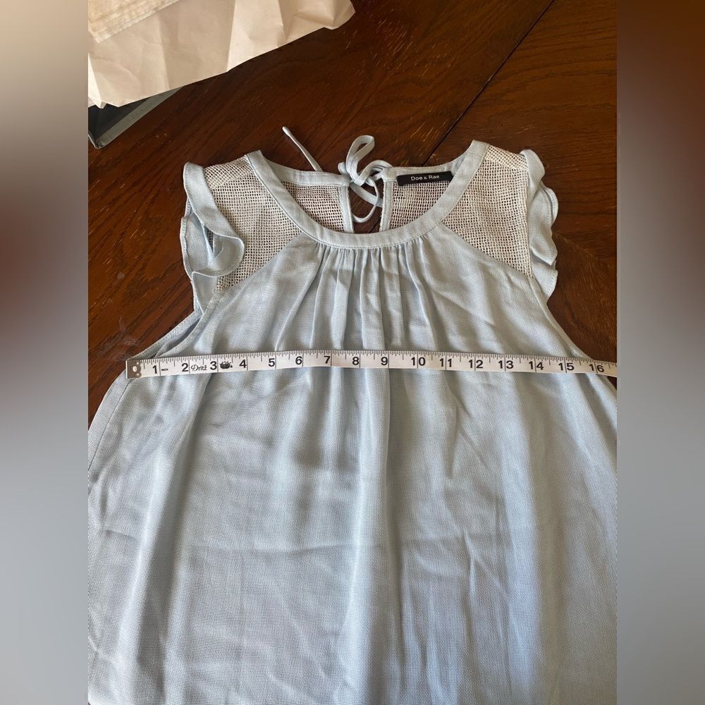 Doe & Rae Light Blue Mesh Yoke Ruffle Sleeve Top - Picture 5 of 13